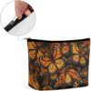 Heaps of Orange Monarch Butterflies Makeup Bag for Women Portable Travel Toiletry Pouch, PU Leather Cosmetic Bag with Zipper