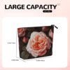 Linen Makeup Bag For Women, Waterproof Travel Cosmetic Organizer Lightweight Zipper Travel Toiletry Bag Organizer Rose Flower Makeup Brushes Storage Bag