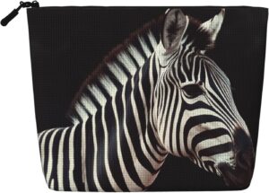 Linen Makeup Bag For Women, Waterproof Travel Cosmetic Organizer Lightweight Zipper Travel Toiletry Bag Organizer Animal Zebra Makeup Brushes Storage Bag