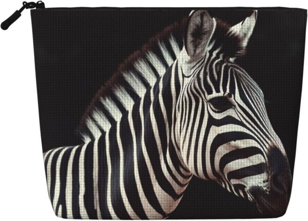 Linen Makeup Bag For Women, Waterproof Travel Cosmetic Organizer Lightweight Zipper Travel Toiletry Bag Organizer Animal Zebra Makeup Brushes Storage Bag