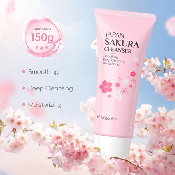 FEESHOW Daily Facial Cleanser Cherry Blossom 150g Gentle Face Wash for Women Girls Hydrating Moisturizing Sakura Foam Cream Soft Skin Deep Cleanse Pink One Size