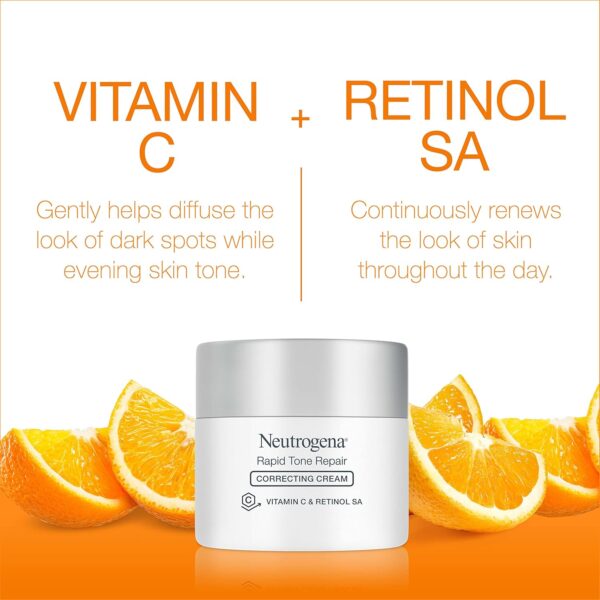 Neutrogena Retinol + Vitamin C Correcting Cream, Rapid Tone Repair Face & Neck Cream with Hyaluronic Acid for Dark Spots, Fine Lines & Wrinkles, 1.7 oz