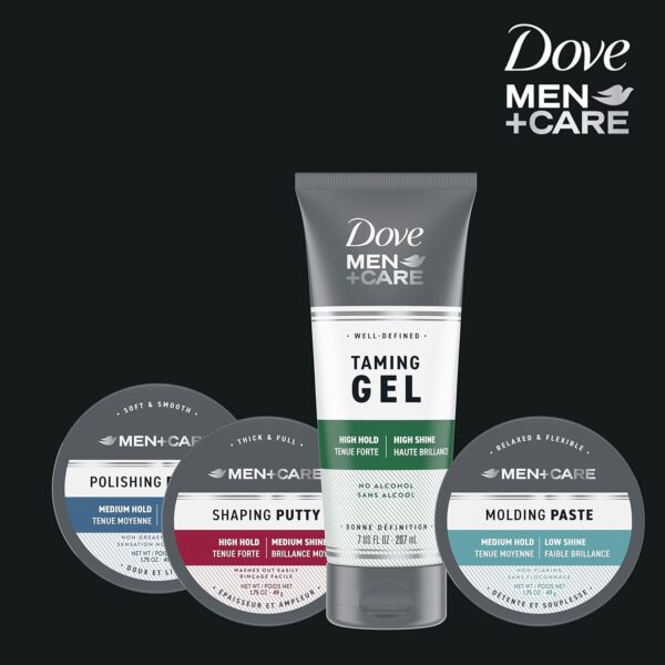 DOVE MEN + CARE Styling Gel for a Strong Hold Hair Taming Gel Hair Styling Product for Thicker and Healthier Looking Hair, 7 Fl oZ (Pack of 3)