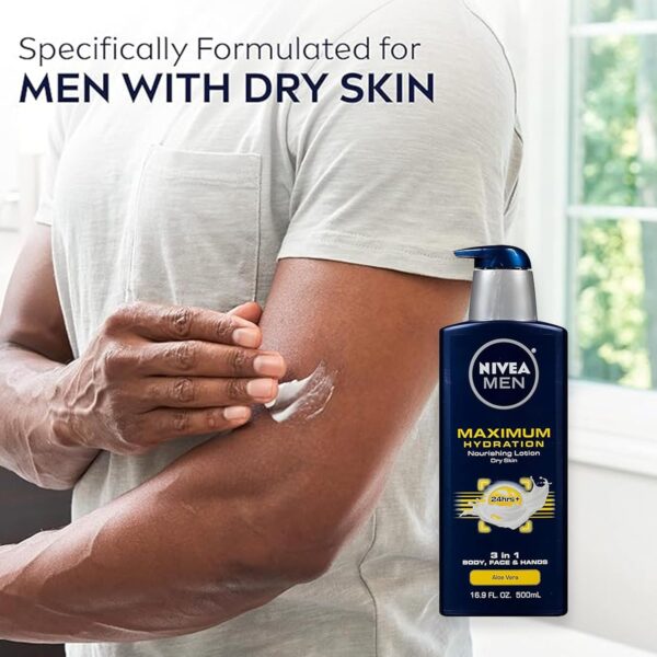 NIVEA MEN Skin Care Set for Men with Aloe Vera, Maximum Hydration Hydrating Body Lotion for Men, 16.9 Fl Oz Bottle + Maximum Hydration Hydrating Body Wash for Men, 16.9 Fl Oz Bottle (Pack of 3)