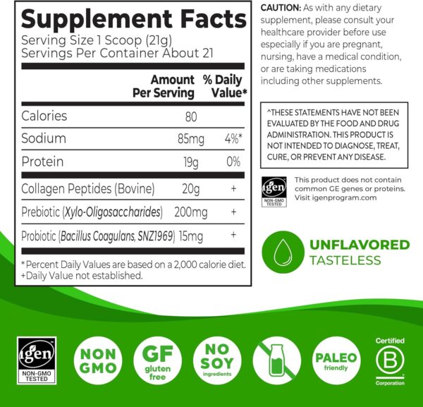 Orgain Hydrolyzed Collagen Peptides + Prebiotic & Probiotics Powder for Women & Men, 20g Grass Fed Collagen, 1 Billion CFU - Supports Digestive, Hair, Skin & Joint Health, Non-GMO, Type I & III, 1lb