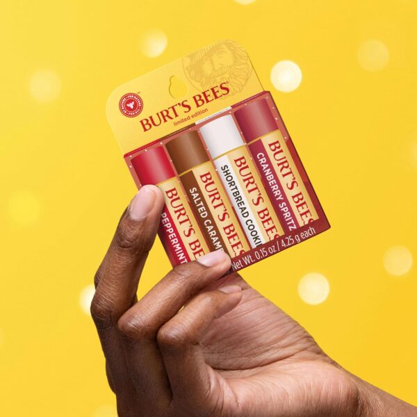 Burt's Bees Lip Balm, 100% Natural Origin, Peppermint, Salted Caramel, Shortbread Cookie and Cranberry Spritz Moisturizing Lip Balms (4-Pack)
