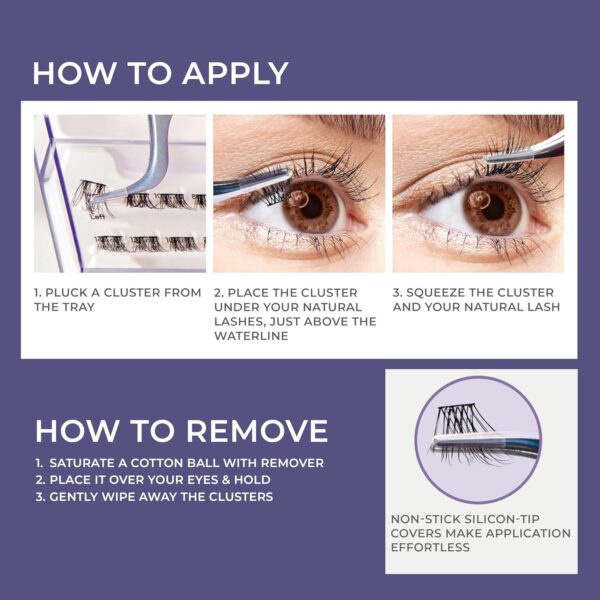 KISS imPRESS Falsies Long Lasting Self Adhesive Eyelashes, ‘Demi Edgy’, 5 Day Extended Wear, 24 Natural Volume Lash Clusters (5,6,8,10,12, & 14mm), Precision Non-Stick Applicator