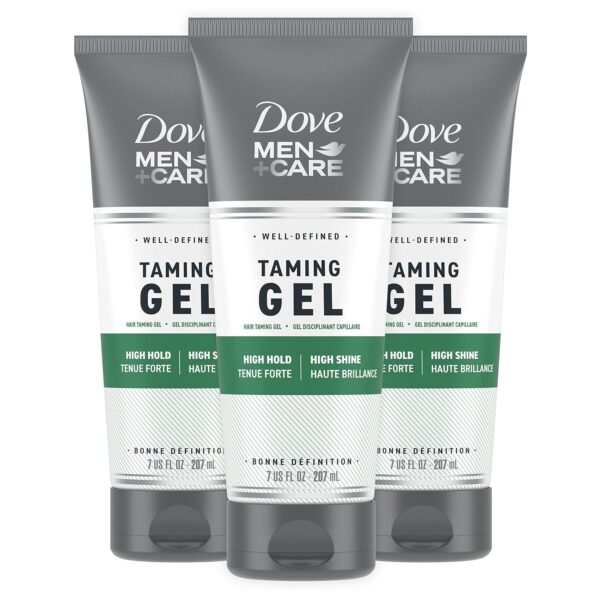 DOVE MEN + CARE Styling Gel for a Strong Hold Hair Taming Gel Hair Styling Product for Thicker and Healthier Looking Hair, 7 Fl oZ (Pack of 3)