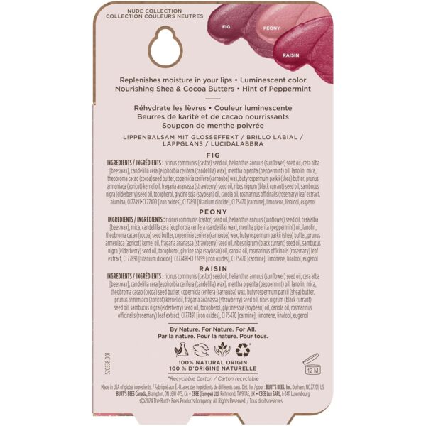 Burt's Bees Lip Shimmer Nude Collection, Tinted Lip Balm Stick, Moisturizing for All Day Hydration with Natural Glowy Pigmented Finish & Buildable Color, 3 Warm Shades; Value Pack, 3 Tubes x 0.09 Oz