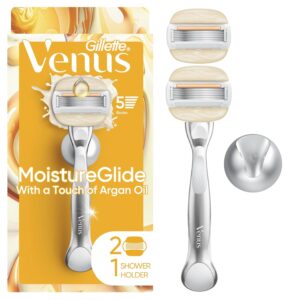 Venus Moistureglide Women's Razor, Reusable Handle, 2 Razor Blade Refills and Shower Holder