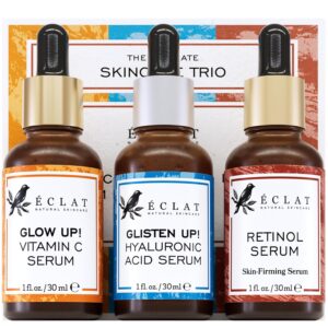 Eclat Skincare Face Serum Set – Vitamin C, Retinol, Hyaluronic Acid for Hydration & Anti-Aging – Brightening & Firming Facial Serums – 3 Pack Face Care Set