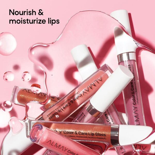 Almay Color & Care Hydrating Lip Gloss, Soft Natural Hues, Prebiotic Complex, Hyaluronic Filling-Sphere Technology, 100 Pink Twilight, 0.1 Fl Oz