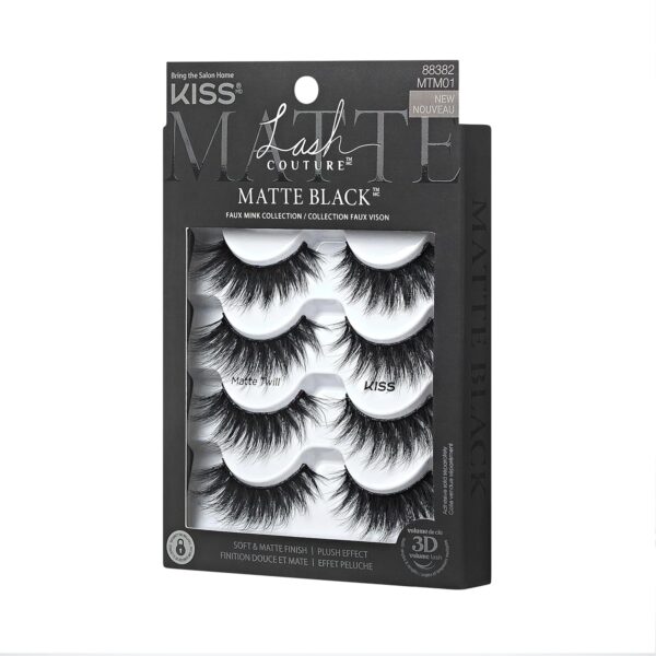KISS Lash Couture 3D Matte False Eyelashes, 'Matte Twill', 14 mm, Includes 4 Pairs Of Lashes, Contact Lens Friendly, Easy to Apply, Reusable Strip Lashes