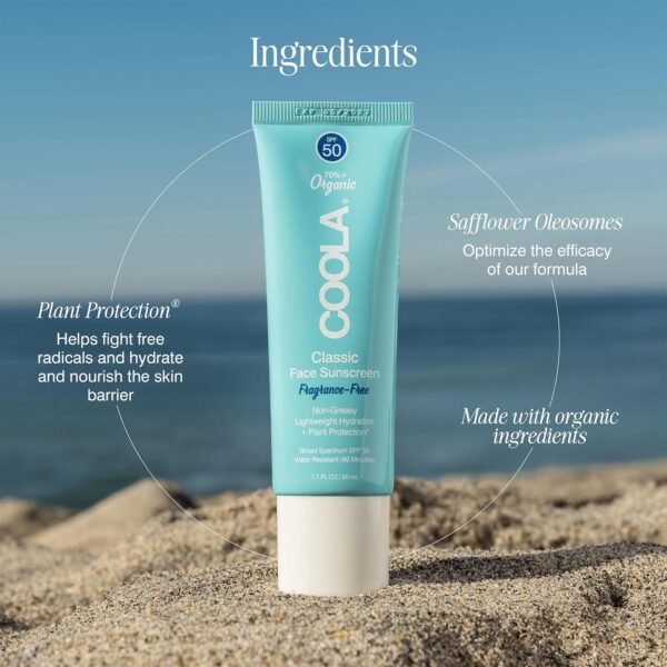 COOLA Organic Face Sunscreen SPF 50 Sunblock Lotion, Dermatologist Tested Skin Care for Daily Protection, Vegan and Gluten Free, Fragrance Free, 1.7 Fl Oz.
