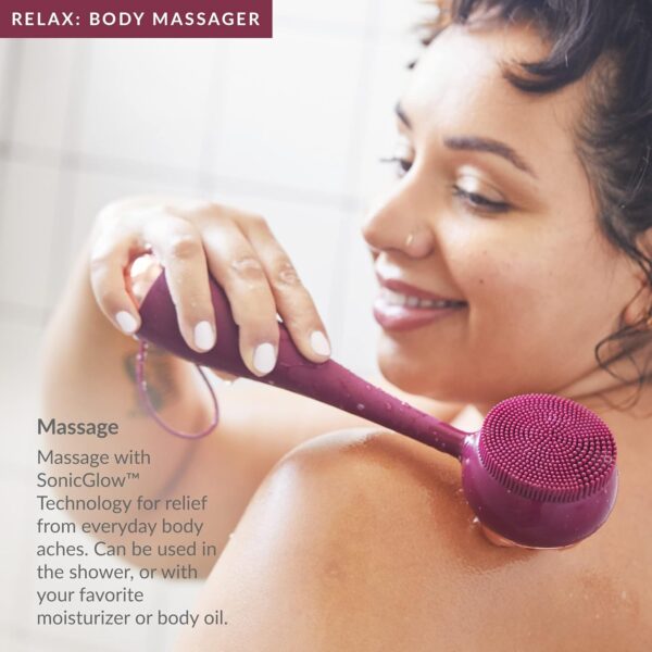 PMD Clean Body - Smart Body Cleansing Device with Silicone Brush & Three Interchangeable Attachments - Waterproof - SonicGlow Vibration - Cleanse, Exfoliate, & Massage Body