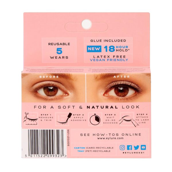 Eylure Naturals No. 031 Reusable Eyelashes, Adhesive Included, 1 Pair
