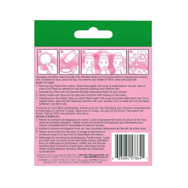 Garnier SkinActive Micellar Cleansing Eco Pads, Reusable, 3 Ultra-soft Microfiber Pads, 1 Count (Packaging May Vary)