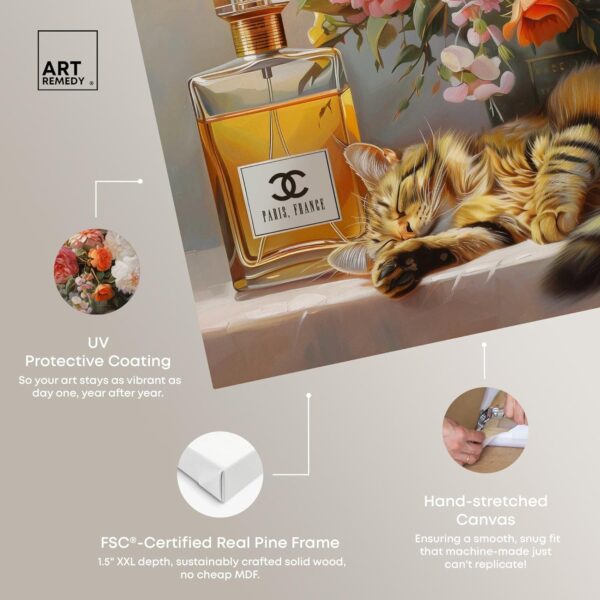 Cat Floral Vase Perfume Canvas Fashion Pet Art, Gallery Wrapped, 24" x 24"