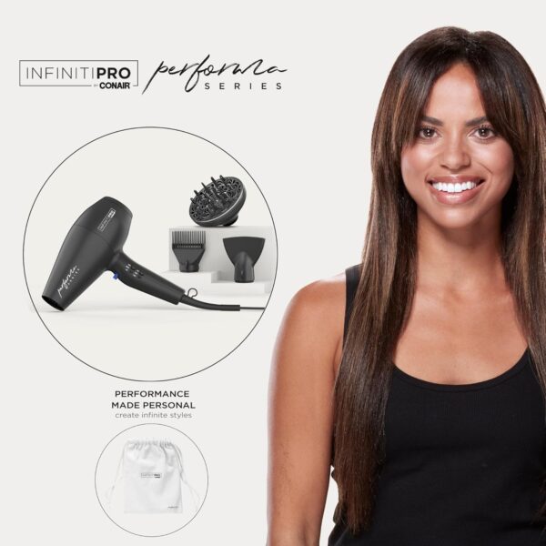 Conair Infiniti Pro Hair Dryer with Diffuser Plus 2 Other Attachments and Drawstring Storage Bag | Performa Series Hair Dryer | Blow Dryer with Professional Performance Motor | Black