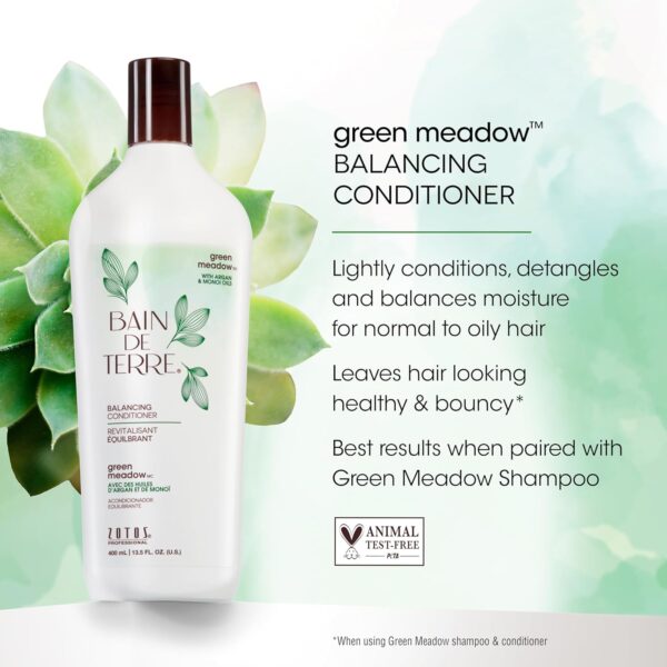 Bain de Terre Green Meadow Balancing Conditioner, Gentle Moisture Balance for Soft, Silky & Bouncy Hair with Argan & Monoi Oils, Paraben-free, Color-Safe, Vegan (2 sizes)