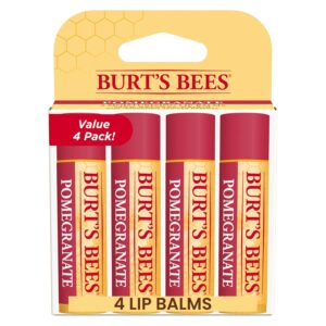 Burt's Bees Lip Balm - Pomegranate, Lip Moisturizer With Responsibly Sourced Beeswax, Tint-Free, Natural Origin Conditioning Treatment, 4 Tubes, 0.15 oz.