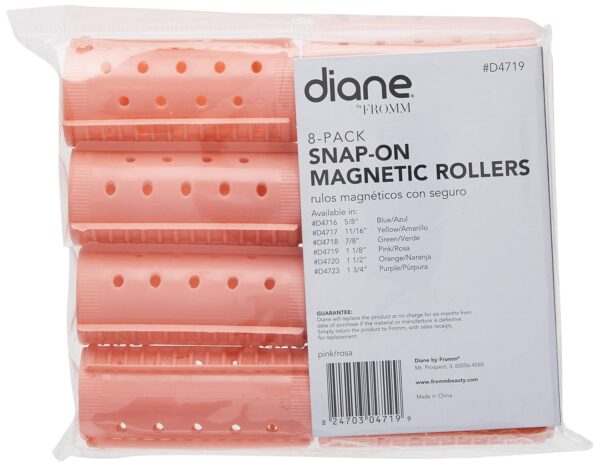 Diane Snap-On Magnetic Rollers Pack of 8 Hair Curlers for Women and Girls, Small, Diameter, Pink, D4719, 8 Count (Pack of 1)