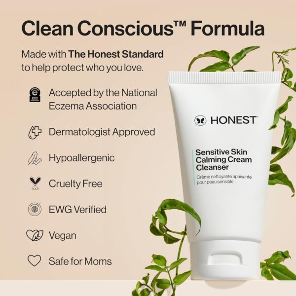 Honest Beauty Sensitive Skin Calming Cream Cleanser | Gently Cleanses, Hydrates, + Calms Skin | Hypoallergenic, Fragrance Free, Vegan | 4 fl oz