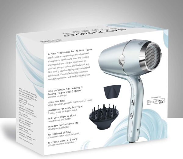 INFINITIPRO BY CONAIR SmoothWrap Hair Dryer with Diffuser | Blow Dryer for Less Frizz, More Volume and Body | With Advanced Plasma and Ceramic Technology | Mint