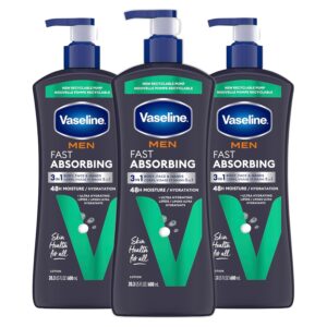 Vaseline Men's Healing Moisture Hand & Body Lotion For Dry or Cracked Skin Fast Absorbing Non-Greasy Lotion for Men 20.3 oz, Pack of 3