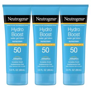 Neutrogena Hydro Boost Moisturizing Water Gel Sunscreen Lotion with Broad Spectrum SPF 50, Water-Resistant & Non-Greasy Hydrating Sunscreen Lotion, Oil-Free, 3 fl. oz, 3 Pack