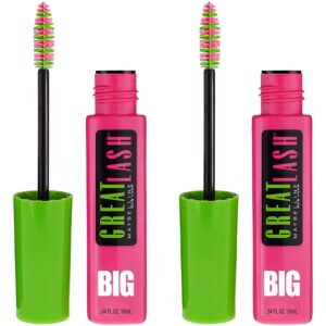 Maybelline Great Lash BIG Washable Mascara, Volumizing, Thickening, Lengthening Mascara, Brownish Black, 2 Count