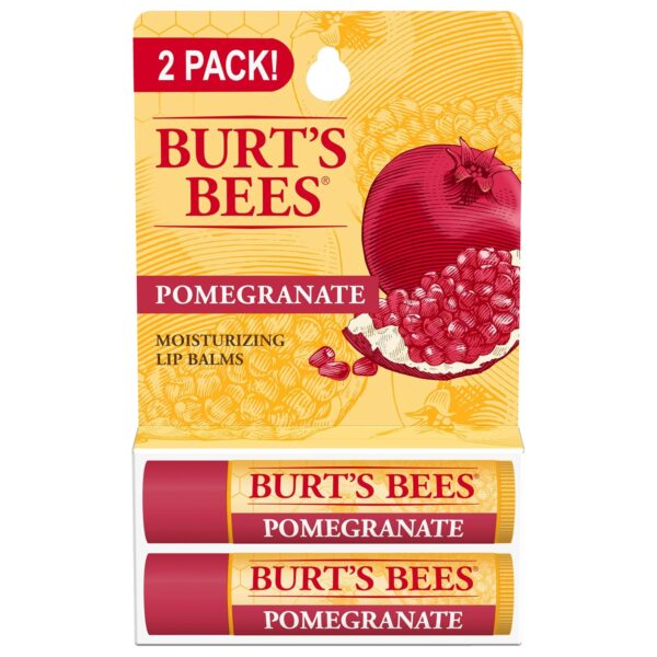 Burt's Bees Lip Balm - Pomegranate, Lip Moisturizer With Responsibly Sourced Beeswax, Tint-Free, Natural Origin Conditioning Treatment, 2 Tubes, 0.15 oz.