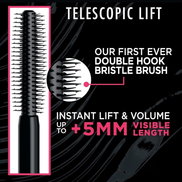 L'Oreal Paris Telescopic Lift Mascara, Lengthening and Volumizing Eye Makeup, Lash Lift with Up to 36HR Wear, Washable, Blackest Black, 0.33 Fl Oz