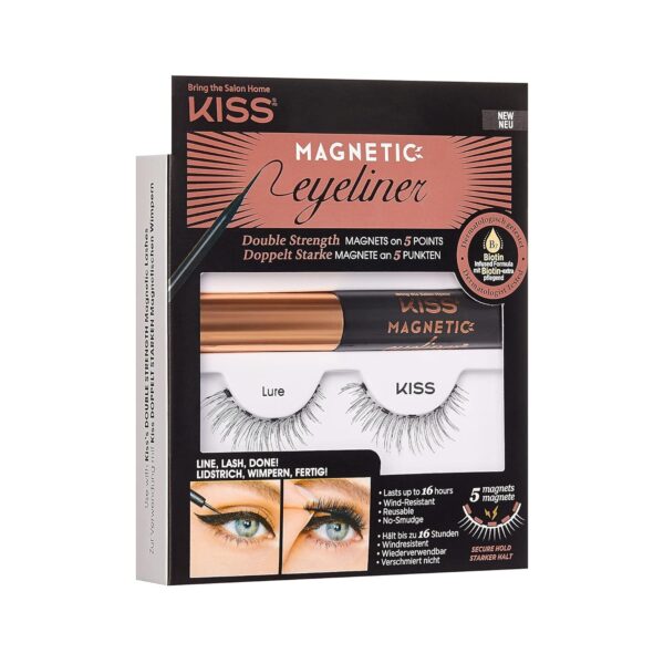 KISS Magnetic False Eyelashes, 'Lure', 12 mm, Includes 1 Pair Of Magnetic Lashes, Magnetic Lash Eyeliner, Contact Lens Friendly, Easy to Apply, Reusable Strip Lashes