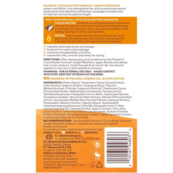 Palmer's Cocoa Butter & Biotin Length Retention Leave-In Conditioner, Instant Detangler, Soften and Strengthen Textured and Curly Hair, 8.5 Ounce
