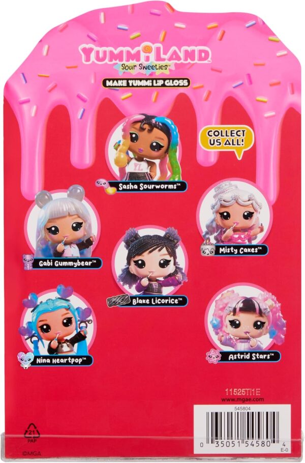 Yummiland Lip Gloss Doll: Sour Sweeties - Misty Cakes Includes DIY Lip Gloss + Removable Keychain, Cosmetic Play, Collectible, Ages 4+