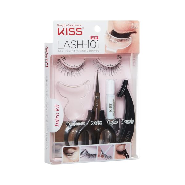 KISS Lash 11 False Eyelashes, 'Effortless', 12 mm, Includes 1 Pair Of Eyelash, Measuring Tool, Scissors, Lash Adhesive, Applicator, Mirror, Contact Lens Friendly, Easy to Apply, Reusable Strip Lashes