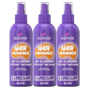 Aussie Hair Insurance Leave-In Conditioner Spray, Frizz Control, Softening with Jojoba & Sea Kelp, Moisturizing Treatment for All Hair Types, Juicy Citrus, 8 Fl Oz Each, Triple Pack