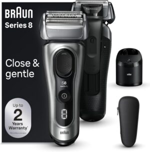Braun Series 8 8567cc Electric Razor for Men, 4+1 Shaving Elements & Precision Long Hair Trimmer, 5in1 SmartCare Center, Close & Gentle Even on Dense Beards, Wet & Dry Electric Razor, 60min Runtime