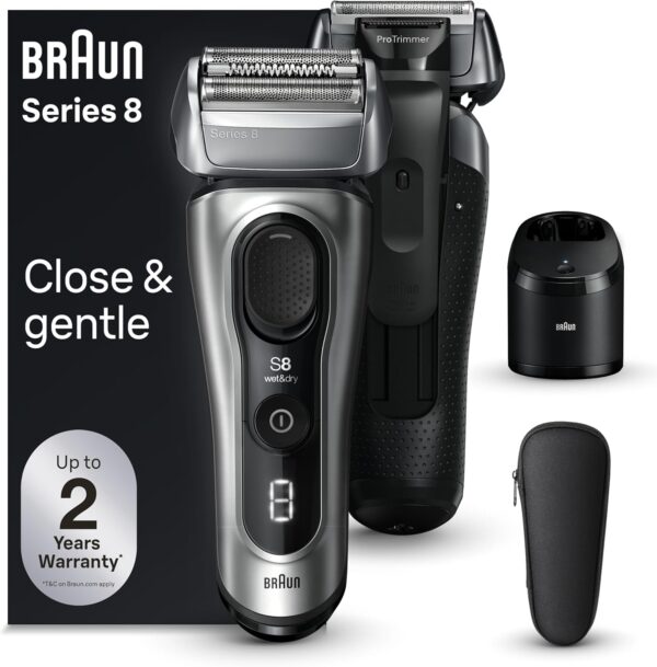 Braun Series 8 8567cc Electric Razor for Men, 4+1 Shaving Elements & Precision Long Hair Trimmer, 5in1 SmartCare Center, Close & Gentle Even on Dense Beards, Wet & Dry Electric Razor, 60min Runtime
