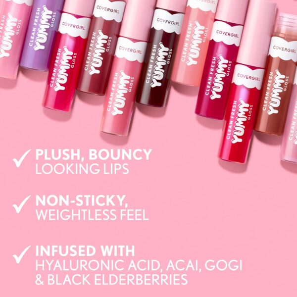 COVERGIRL Clean Fresh Yummy Lip Gloss, Sunshine Rays, W&F, Hydrating, Non-Sticky, Hyaluronic Acid, Glassy Shine, 0.33oz