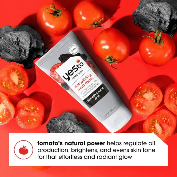 Yes To Tomatoes Clear Skin Detoxifying Charcoal Mud Mask For Acne Prone Skin Draw Out Impurities And Prevent Breakouts Contains Salicylic Acid 96 Natural Ingredients, Red, Tomato, 2.006 Fl Oz