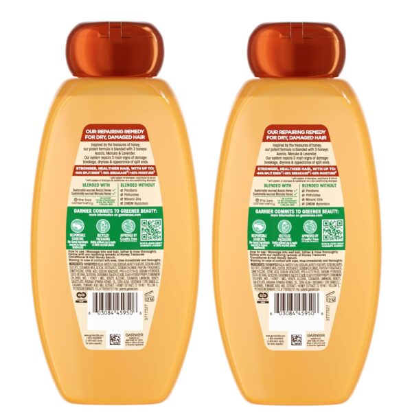 Garnier Whole Blends Honey Treasures Repairing Shampoo, for Dry, Damaged Hair, 22 Fl Oz, 2 Count (Packaging May Vary)