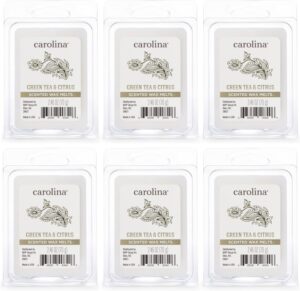 Carolina Candle Green Tea & Citrus Scented Wax Melts, Soy-Based White Wax Blend, 6 Wax Cubes, 2.46 oz - Pack of 6