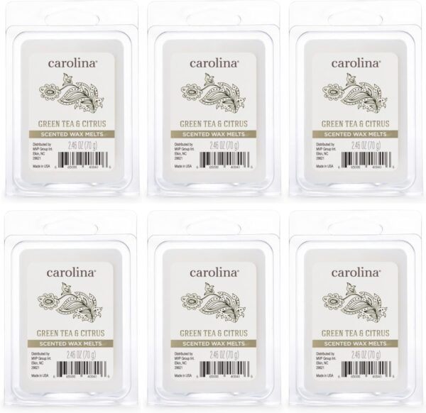 Carolina Candle Green Tea & Citrus Scented Wax Melts, Soy-Based White Wax Blend, 6 Wax Cubes, 2.46 oz - Pack of 6