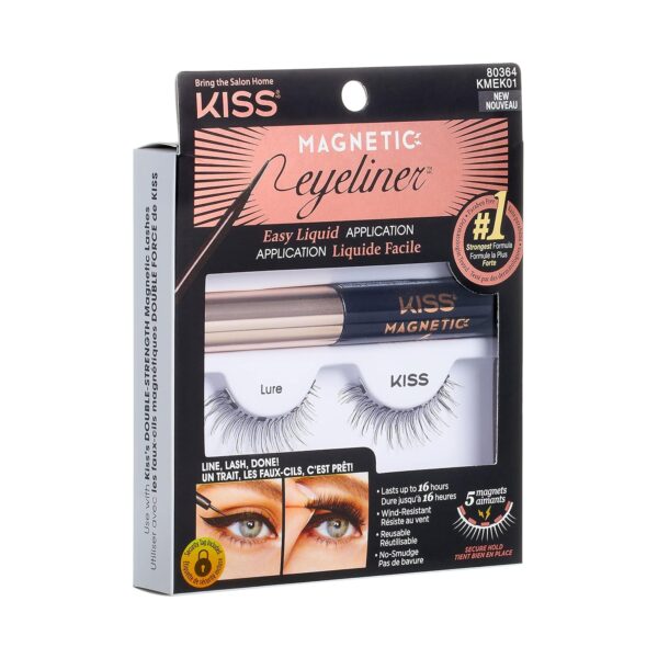 KISS Magnetic False Eyelashes, 'Lure', 12 mm, Includes 1 Pair Of Magnetic Lashes, Magnetic Lash Eyeliner, Contact Lens Friendly, Easy to Apply, Reusable Strip Lashes