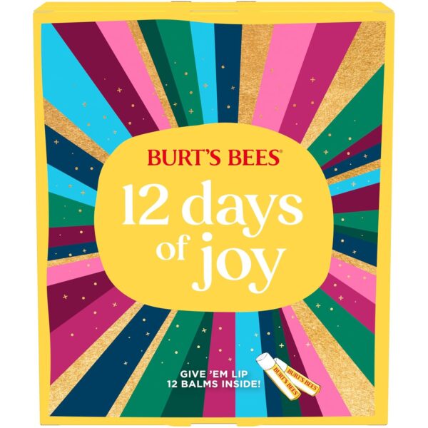 Burt's Bees 12 Days of Joy Lip Balm Advent Calendar Gift Set, Flavored Lip Balm Pack Great for Office Holiday Gifts, Tint-Free, Natural Origin Lip Care, 12 Tubes, 0.15 oz.