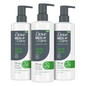 DOVE MEN + CARE Advanced Care Cleanser Acne Clear 3 Count for Acne Prone Skin Face + Body Cleanser with 1% Salicylic Acid 16.9 oz