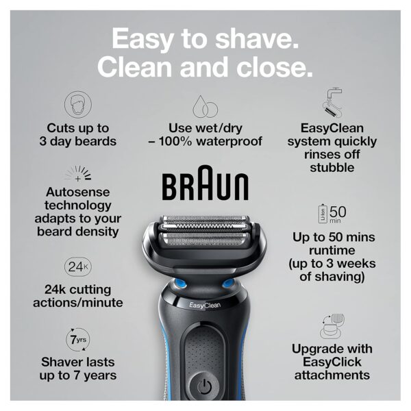 Braun Series 5 5049cs Electric Shaver with Charging Stand, Beard Trimmer, Face Shaver, Wet & Dry, Rechargeable, Cordless Foil Shaver, Blue