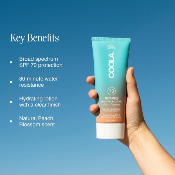 COOLA Organic Sunscreen SPF 70 Sunblock Body Lotion, Dermatologist Tested Skin Care for Daily Protection, Vegan and Gluten Free, Peach Blossom, 5 Fl Oz